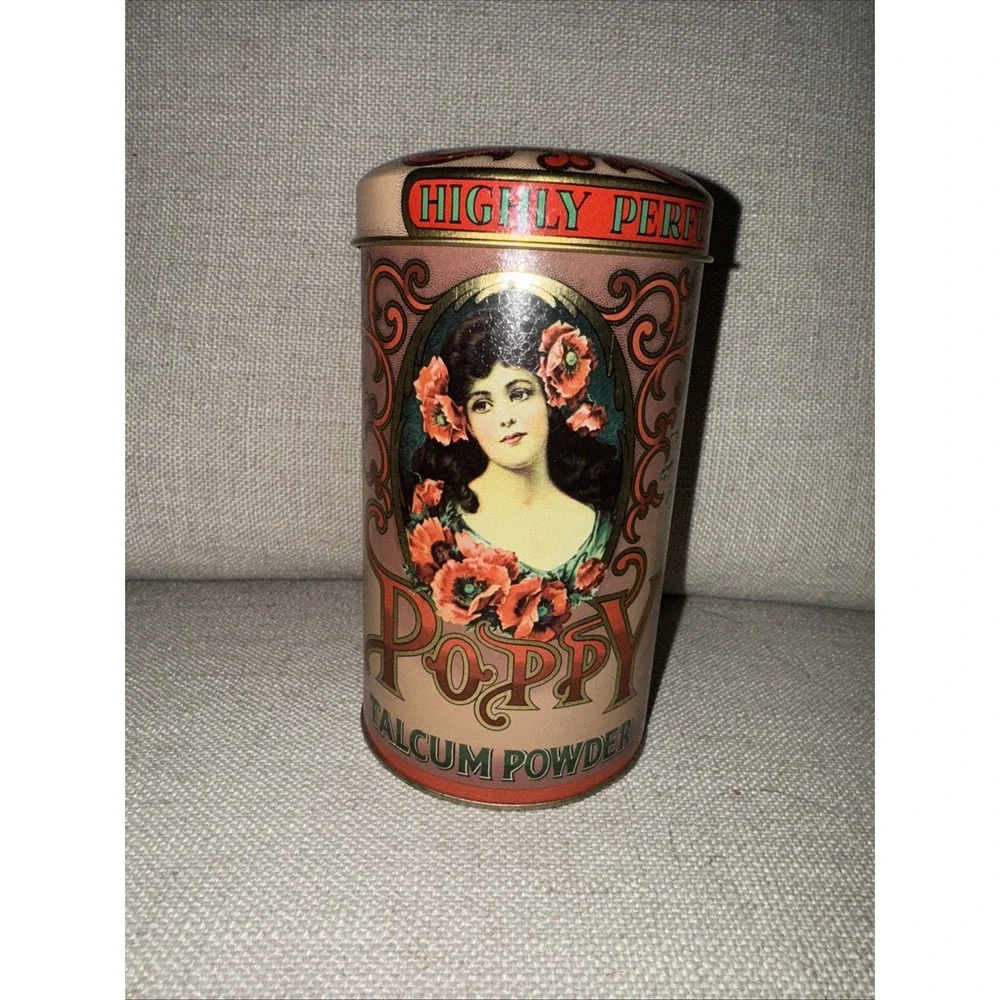 Vintage‎ Damer Poppy Talcum Powder Tim With Lid Made In England Gorgeous